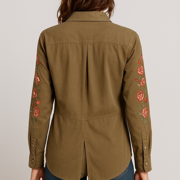 Blue Rain Olive Green Embroidered Button-Down Shi - Picture 12 of 12